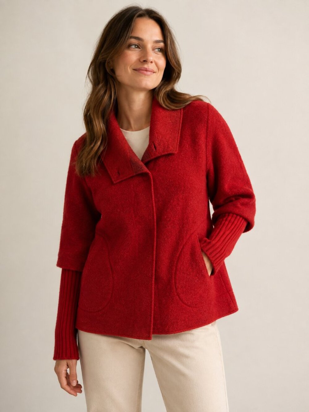 Marisa & Marie Wool Blend Jacket Red Made in Italy Size S Ribbed Cuff Coat
